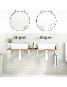 Ripiano a Parete per Lavabo in Acciaio e Massello di Acacia 2