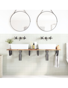 Ripiano a Parete per Lavabo in Acciaio e Massello di Acacia 2