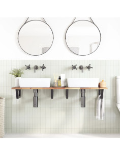 Ripiano a Parete per Lavabo in Acciaio e Massello di Acacia 2