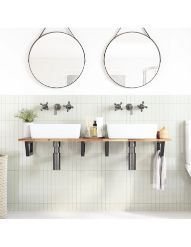 Ripiano a Parete per Lavabo in Acciaio e Massello di Acacia