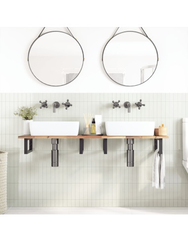 Ripiano a Parete per Lavabo in Acciaio e Massello di Acacia