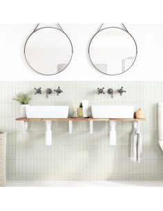 Ripiano a Parete per Lavabo in Acciaio e Massello di Acacia 2