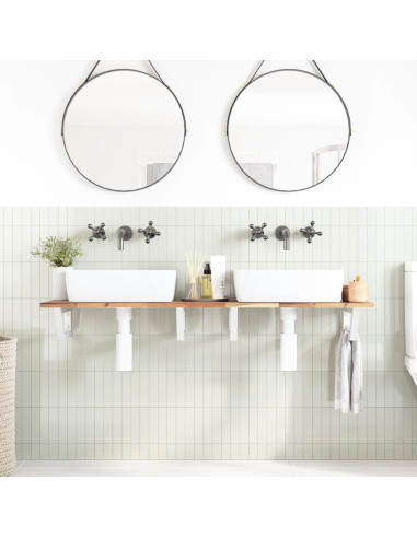 Ripiano a Parete per Lavabo in Acciaio e Massello di Acacia