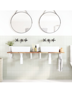 Ripiano a Parete per Lavabo in Acciaio e Massello di Acacia 2