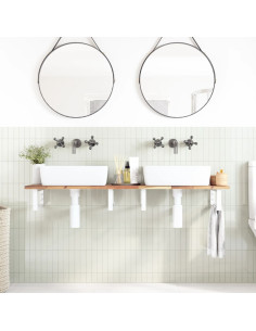 Ripiano a Parete per Lavabo in Acciaio e Massello di Acacia 2