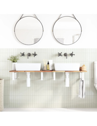 Ripiano a Parete per Lavabo in Acciaio e Massello di Acacia