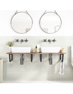 Ripiano a Parete per Lavabo in Acciaio e Massello di Acacia 2