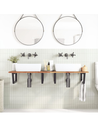 Ripiano a Parete per Lavabo in Acciaio e Massello di Acacia