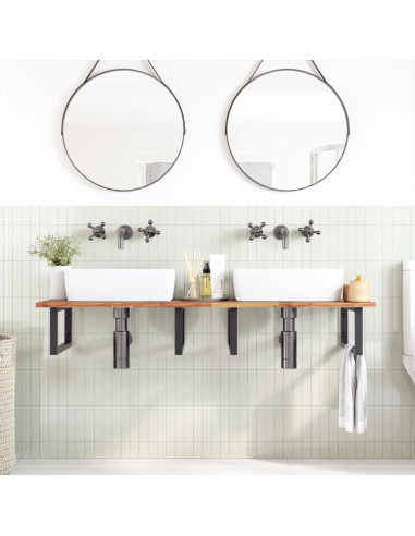 Ripiano a Parete per Lavabo in Acciaio e Massello di Acacia