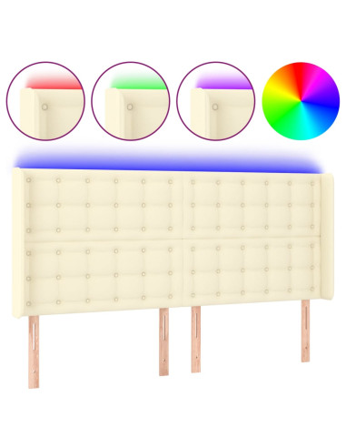 Testiera a LED Crema 163x16x118/128 cm in Similpelle