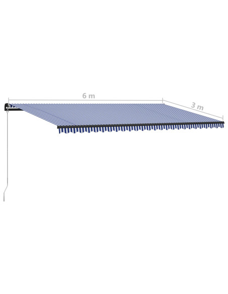 Tenda da Sole Retrattile Manuale con LED 600x300cm Blu e Bianco