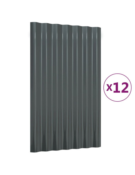 Pannelli Tetto 12 pz Acciaio Verniciato Polvere Antracite 60x36