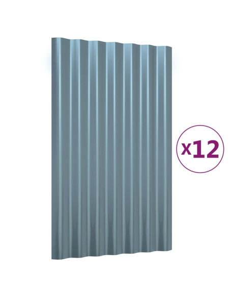 Pannelli Tetto 12pz Acciaio Verniciato a Polvere Grigio 60x36cm