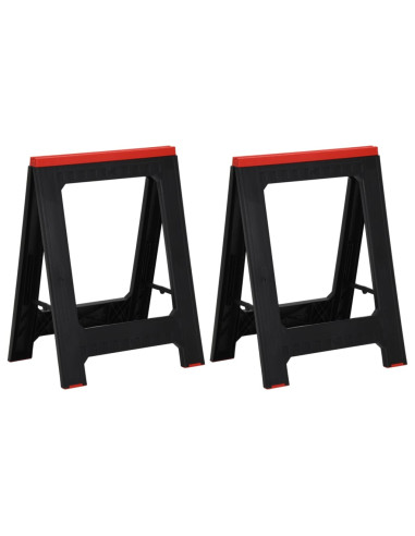 Cavalletti da Lavoro 2 pz Nero e Rosso in Polipropilene 350 kg
