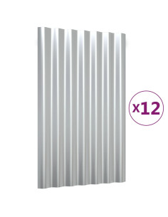 Pannelli Tetto 12pz Acciaio Verniciato Polvere Argento 60x36 cm 2