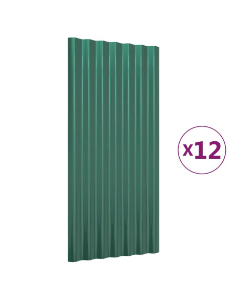 Pannelli Tetto 12pz Acciaio Verniciato a Polvere Verde 80x36 cm