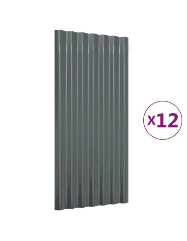 Pannelli Tetto 12 pz Acciaio Verniciato Polvere Antracite 80x36