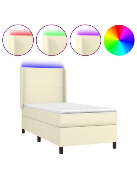 Giroletto a Molle con Materasso e LED Crema 90x200cm Similpelle
