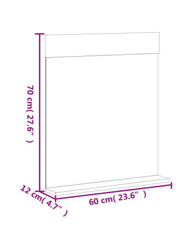 Specchio Bagno e Ripiano BERG Bianco 60x12x70 cm Legno Massello
