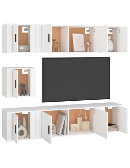 Set di Mobili Porta TV 7 pz Bianco in Legno Multistrato