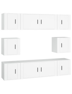 Set Mobili Porta TV 8pz Bianco in Legno Multistrato