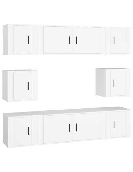 Set Mobili Porta TV 8pz Bianco in Legno Multistrato
