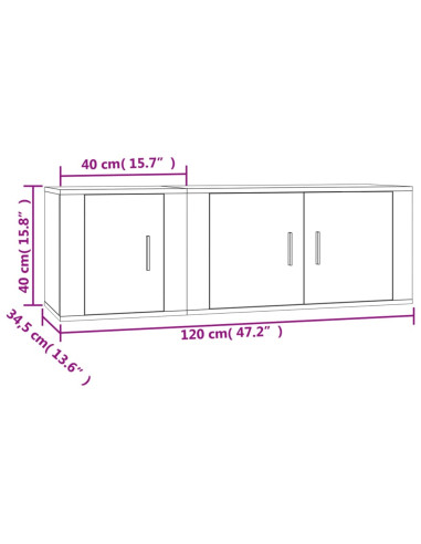Set di Mobili Porta TV 2 pz Bianco in Legno Multistrato