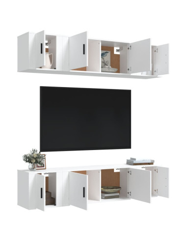 Set di Mobili Porta TV 6 pz Bianco in Legno Multistrato