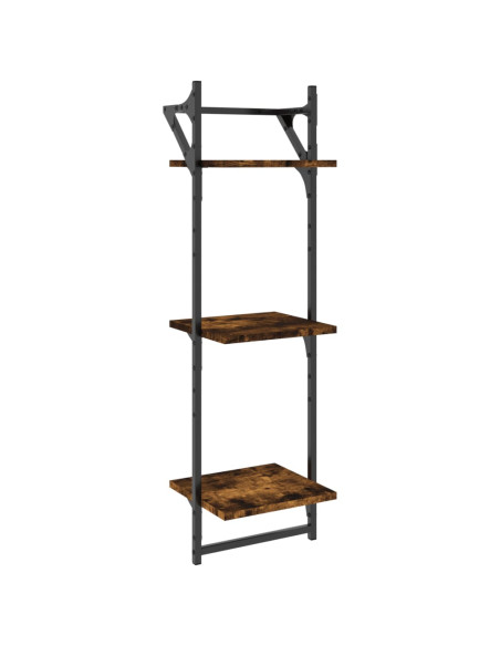Set Mensole Parete con Aste 6pz Rovere Fumo Legno Multistrato