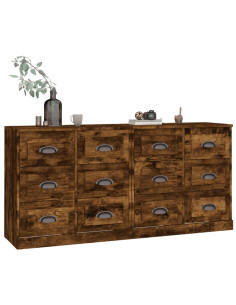 Credenze 2 pz Rovere Fumo in Legno Multistrato 2