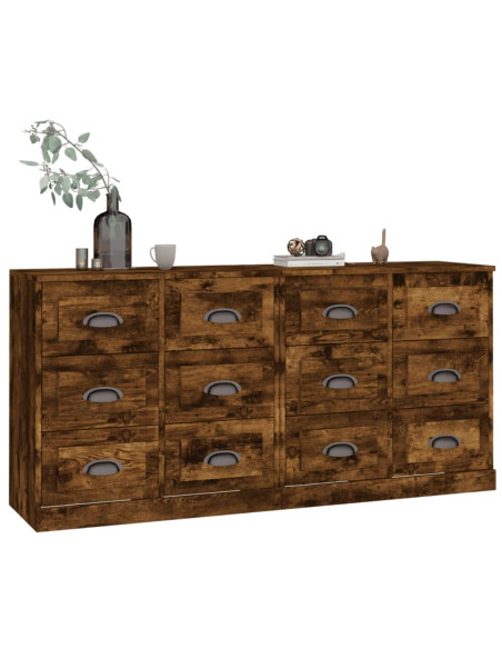 Credenze 2 pz Rovere Fumo in Legno Multistrato
