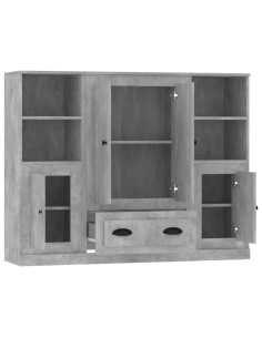 Credenze 3 pz Grigio Cemento in Legno Multistrato