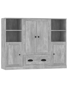 Credenze 3 pz Grigio Cemento in Legno Multistrato 2