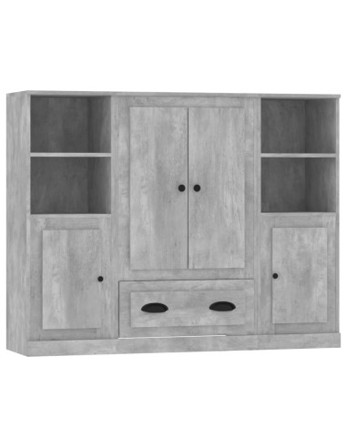 Credenze 3 pz Grigio Cemento in Legno Multistrato