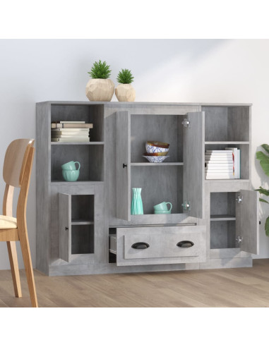 Credenze 3 pz Grigio Cemento in Legno Multistrato