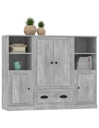 Credenze 3 pz Grigio Cemento in Legno Multistrato