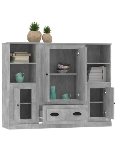 Credenze 3 pz Grigio Cemento in Legno Multistrato