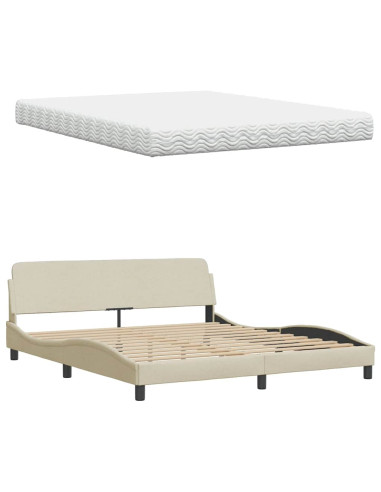 Letto con Materasso Crema 160x200 cm in Tessuto