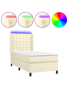 Giroletto a Molle con Materasso e LED Crema 90x200cm Similpelle