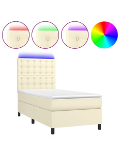 Giroletto a Molle con Materasso e LED Crema 90x200cm Similpelle