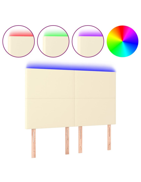 Testiera a LED Crema 144x5x118/128 cm in Similpelle