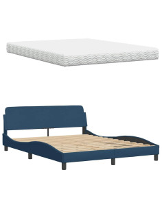 Letto con Materasso Blu 160x200 cm in Tessuto 2