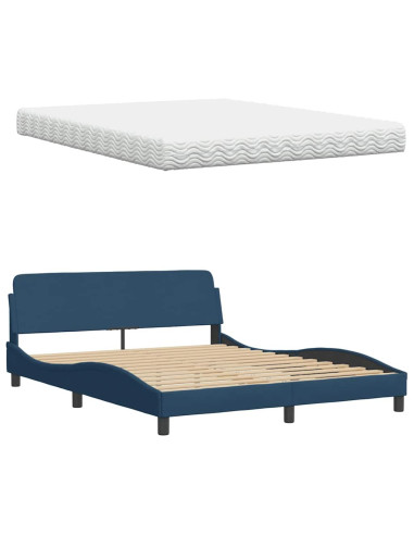 Letto con Materasso Blu 160x200 cm in Tessuto