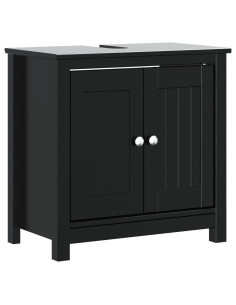 Mobile Lavabo da Bagno BERG Nero 60x34x59cm Legno Massello Pino