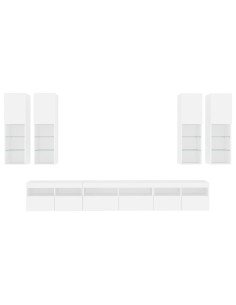 Set Mobili TV a Muro 7 pz con Luci LED Bianco