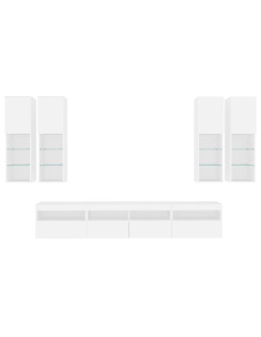 Set Mobili TV a Muro 7 pz con Luci LED Bianco