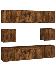 Set Mobili Porta TV 8 pz Rovere Fumo in Legno Multistrato 2