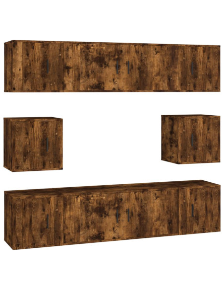 Set Mobili Porta TV 8 pz Rovere Fumo in Legno Multistrato