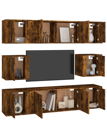 Set Mobili Porta TV 8 pz Rovere Fumo in Legno Multistrato