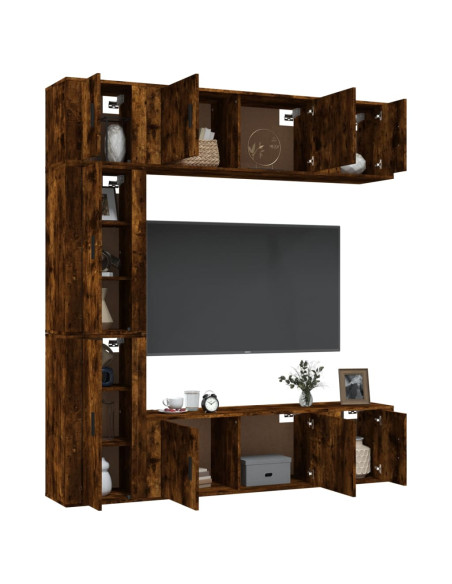 Set di Mobili Porta TV 7 pz Rovere Fumo in Legno Multistrato